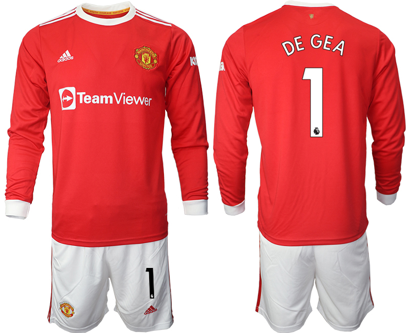 Men 2021-2022 Club Manchester united home red Long Sleeve #1 Soccer Jersey->manchester united jersey->Soccer Club Jersey
